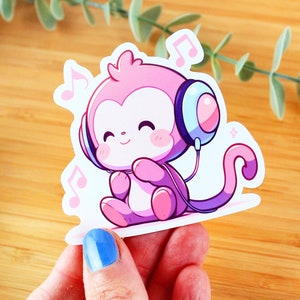 Adesivo kawaii Scimmia amante della musica | Adesivo da offrire, adesivo bottiglia d'acqua, adesivo smartphone, adesivo diario, adesivo Kindle