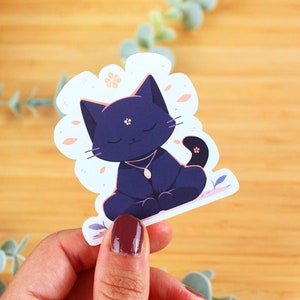 Sticker vinyle Chat méditatif | Sticker à offrir, sticker bouteille d’eau, sticker kawaii, sticker de journal, sticker waterproof