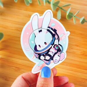 Sticker kawaii Lapin de l'espace | Sticker animaux, sticker gourde, autocollant kawaii, sticker journal, sticker kindle