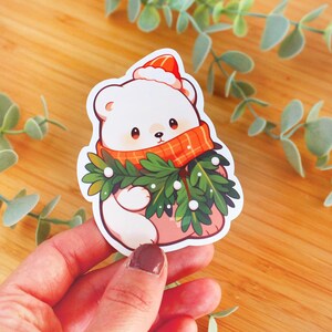 Sticker Ourson de Noël | Sticker kawaii, autocollant de Noël, sticker smartphone, sticker journal, sticker kindle
