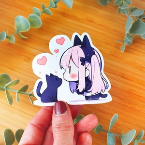Sticker kawaii Fillette au chat | Sticker à offrir, sticker bouteille d’eau, sticker smartphone, sticker journal, sticker kindle