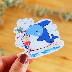 Adesivo in vinile con squalo cocktail | Adesivo da offrire, adesivo per bottiglia d'acqua, adesivo kawaii, adesivo per diario, adesivo impermeabile
