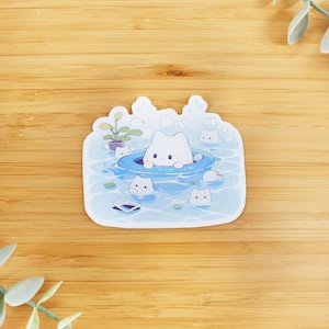 Sticker Chats aquatiques | Sticker à offrir, sticker pour bouteille d’eau, sticker kawaii, sticker de journal, sticker vinyle waterproof