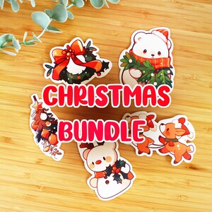 Lot de 5 stickers Noël | Stickers de fête, sticker bouteille d’eau, sticker smartphone, lot de stickers noël, stickers waterproof