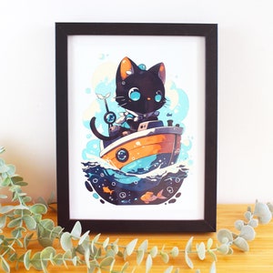 Impresión de arte Gato marinero ? Póster de gatos, ilustración kawaii, arte de pared para dormitorio, póster infantil, lámina de arte decorativo