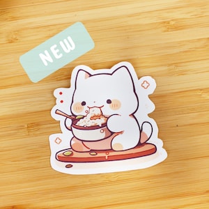 Sticker kawaii Chat gourmand | Sticker pour gourde, sticker pour carnet, sticker pour smartphone, sticker à offrir