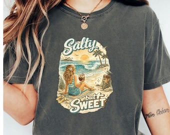 Vintage Salty Shirt Salty T-Shirt Retro Summer T Shirt Graphic Tees For Women Summer Tee Trendy Oversized Beach Shirt Vacation Tshirt Ocean
