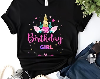 Rainbow Unicorn Birthday Girl Shirt | Personalized Name Tee