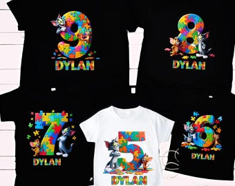 Personalized Tom and Jerry Birthday Shirt, Building Blocks Number