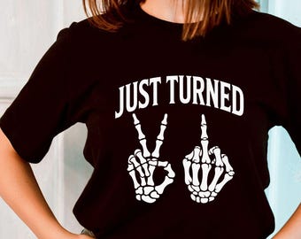 Funny 21st Birthday Skeleton Hands T-Shirt, Distressed Graphic Tee