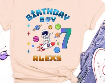 Personalized Astronaut Birthday Boy Shirt, Space Party Tee