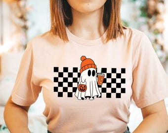 Ghost and Pumpkin Shirts, Pumpkin Spice Latte Shirt, Halloween Shirt For Women, Cute Ghost Shirt, Cute Halloween Gift For Her, Fall Clothes