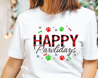 Happy Pawlidays Shirt,Holiday Paws T-shirts,Christmas Dog Tee, Cute Xmas Shirt for Animal Lover ,Gift Ideas for Dog Moms