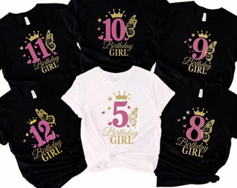 Girls Birthday Shirt • Princess Crown Butterfly Tee • Custom Age