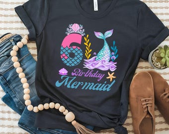 Birthday Mermaid Girl T-Shirt, Custom Number Shirt