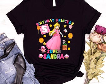 Custom Princess Peach Birthday Shirt, Family Matching Top
