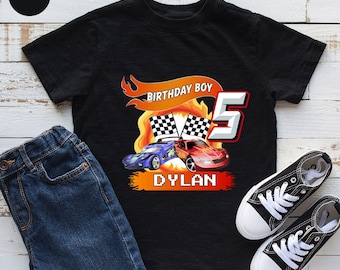 Personalized Race Car Birthday Boy Shirt: Custom Name & Age