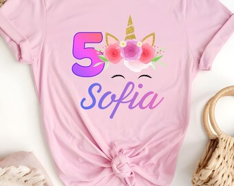 Personalized Unicorn Birthday Girl Shirt | Rainbow Number Tee