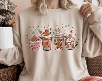 Gingerbread Christmas Coffee Latte Hoodie & Sweatshirt, Cute Holiday Pullover, Cozy Winter Outfit, Family Xmas Party Gift
