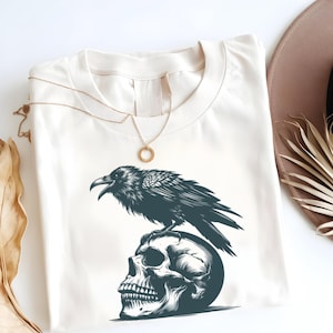Raven Skull Shirt – Cool Halloween Tee, Gothic Bird Hoodie, Spooky Fall Sweatshirt, Edgy Skull Graphic Shirt