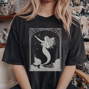 Victorian Mermaidcore T-Shirt, Vintage Art Nouveau Mermaid Tee, Mystical Sea Creature Shirt, Retro Ocean Fantasy Top