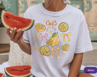 Coquette Lemon Shirt, Aesthetic Summer Tee, Cute Fruit Tee, Y2K Graphic Shirt, Soft Girl Lemon Shirt