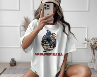 American Mama T-Shirt, Retro USA Tee, Vintage Patriotic Shirt, 4th of July Tee, Independence Day Outfit, USA Mom Shirt