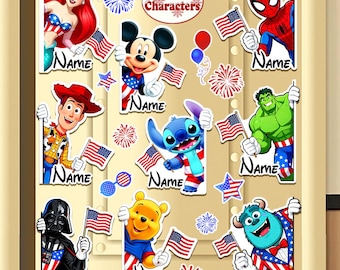 Personalized All Characters Disney Cruise 4th July Magnet, Mickey & Friends Stitch Pooh Toy Story Disney Princess, 4th July Stateroom Door