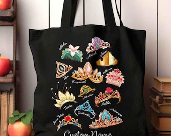 Disney Princess Tote Bag, Custom Name Disneyland Princess Shoulder Bag , Disney Girl Trip Tote Bag, Disney Group Tote, Disney Tote Bag