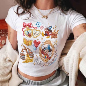 Walt Disney Fantasmic Coquette Baby Tee Crop Top, Fantasmic Baby Tee, Disneyland Girl Trip Matching, WDW Baby Tee, Mickey Sorcerer Baby Tee