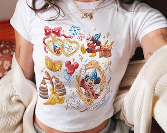 Walt Disney Fantasmic Coquette Baby Tee Crop Top, Fantasmic Baby Tee, Disneyland Girl Trip Matching, WDW Baby Tee, Mickey Sorcerer Baby Tee