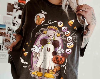 Retro Comfort Color Spooky Mickey Ghost Halloween Shirts, Mickey Ghost Coquette Shirts, Disney Trip Halloween 2026, Halloween Shirt