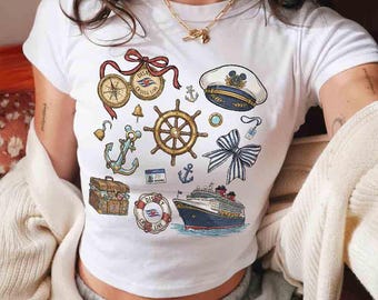 Coquette Bow Disney Cruise Line 2026 Baby Tee Crop Top, Let's Cruise Disney Trip Baby Tee, Disney Wish Dream Magic Wonder Fantasy Destiny