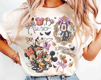 Retro Comfort Color Spooky Mickey And Friends Skeleton Halloween Shirts, Trick Or Treat Down Main Street, Disney Trip Halloween 2026 Shirts