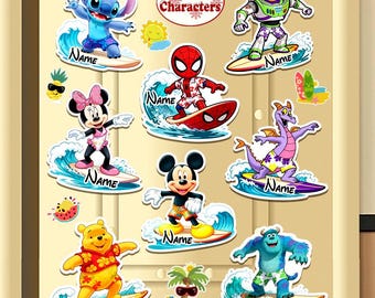 200+ Disney characters Surfing Magnet, Disney Cruise Summer Mickey & friends Magnet, Personalized 1st Cruise Magnet, Disney Cruise Magnet