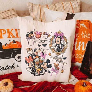 Spooky Mickey And Friends Skeleton Halloween Canvas Tote Bag, Trick Or Treat Down Main Street Eco Tote Bag, Disney Trip Halloween Gift