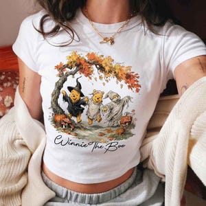 Vintage Pooh Classic Ghost Halloween Baby Tee Crop Top, Trick Or Treat Winnie The Pooh Shirts, Disney Halloween 2025 Shirt,Halloween Trip