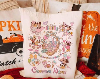 Vintage Disneyland Mickey And Friends Tote Bag, Custom Name Disney 2025 Tote Bag, Disneyworld Tote Bag, Disney Vacation, Best Day Ever