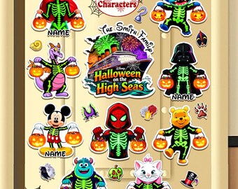200+ Personalized Halloween On The High Seas Disney Cruise Magnet, All Characters Skeleton Halloween Cruise Door Cruise Ship Stateroom Door