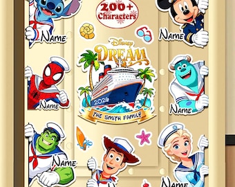 200+ Disney characters Cruise magnet, Disney Cruise Mickey & friends, Personalized 1st Cruise Magnet, Disney Family Cruise Magnet Door