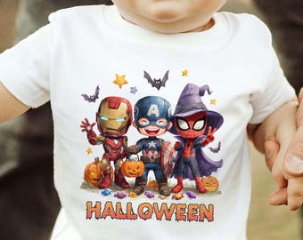 Superheroes Halloween Toddler Shirt, Disney Spiderman Iron Man Captain Halloween Kids Shirt, Marvel Halloween Shirt, Toddler Tee