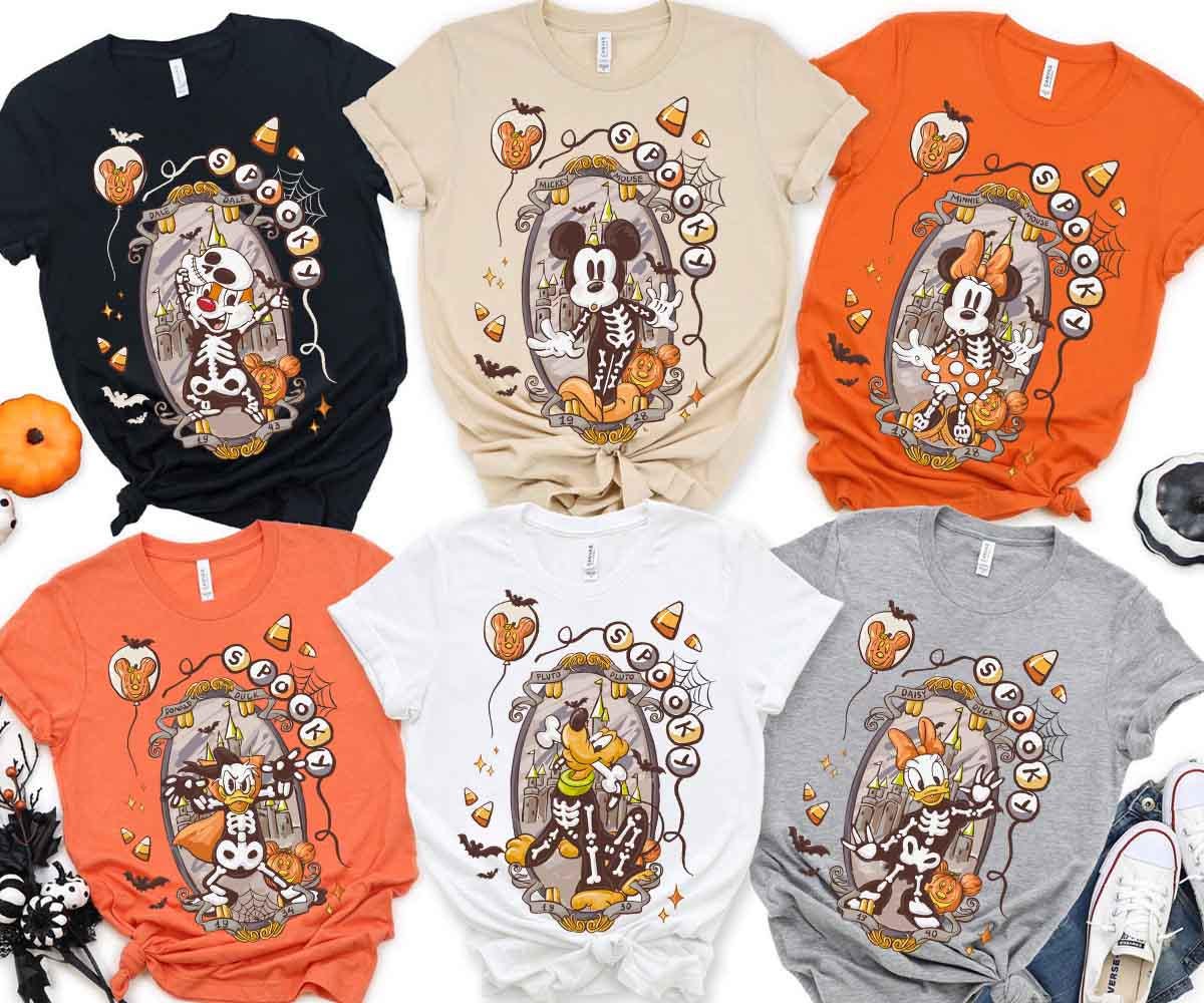 Retro Comfort Color Spooky Mickey Skeleton Halloween Shirts, Mickey Skeleton Coquette Shirts, Disney Trip Halloween 2025, Halloween Shirts