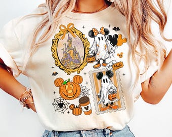 Mickey and Minnie Halloween Shirts, Disney Halloween Collage Unisex Tshirt, Cute Spooky Season Shirts, Disneyland Halloween Tee
