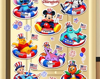 200+ Characters 4th July Disney Cruise Ship Door Magnet, 250th USA Birthday Mickey & friends Independence day Family patriotic Floats magnet