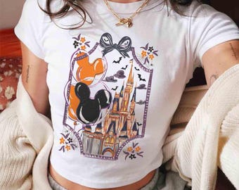 Retro Walt Disney World Halloween Baby Tee Crop Top Shirt, Magic Kingdom Castle Baby Tee, Disney Spooky Season Baby Tee, Disney Shirt