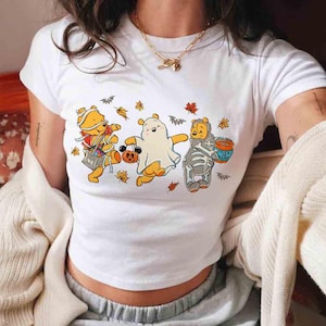 Retro Pooh Ghost Halloween Baby Tee Crop Top, Winnie The Pooh Halloween Baby Tee, Spooky Season, Pooh Baby Tee, Cute Fall Baby Tee, Tank Top