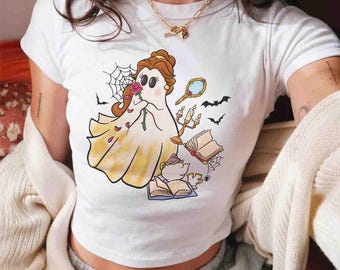Disney Princess Boo Baby Tee Crop Top, Boo- Ariel Halloween Baby Tee, Belle Rapunzel Snow White Spooky Boo Shirt, Cinderella Ariel Baby Tee