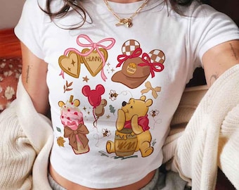 Coquette Winnie The Pooh Baby Tee Crop Top, Pooh Fall Vibes Baby Tee, Disney Pooh Shirt, Pooh T-Shirt, Pooh Bear And Co Tee, Winnie The Pooh