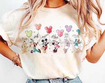 Retro Mickey and Friends Signatures Shirt, Disney Balloon Shirt, Disney Characters Tee, Disney Mouse Head Tee, Mickey & Co Gift, Disney Tee