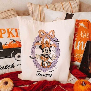 Personalized Mickey Minnie Coquette Halloween Tote Bag, Disneyland Halloween Tote Bag, WDW Tote Bag, Eco Tote Bag Halloween trip